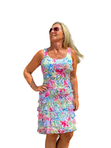 Mesh Ruffle Cha-Cha Dress with UPF50+ Summer Garden
