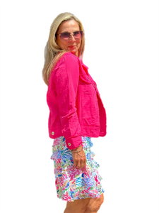 Long-Sleeve Linen Jacket Fuchsia