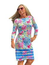 Load image into Gallery viewer, 3/4-Sleeve Boat-Neck Dress with UPF50+ Summer Garden
