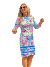 Load image into Gallery viewer, 3/4-Sleeve Boat-Neck Dress with UPF50+ Summer Garden
