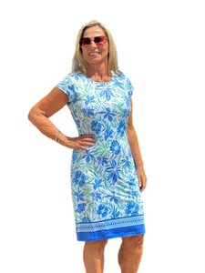 Cap-Sleeve Lined Dress with UPF50+ Cornflower