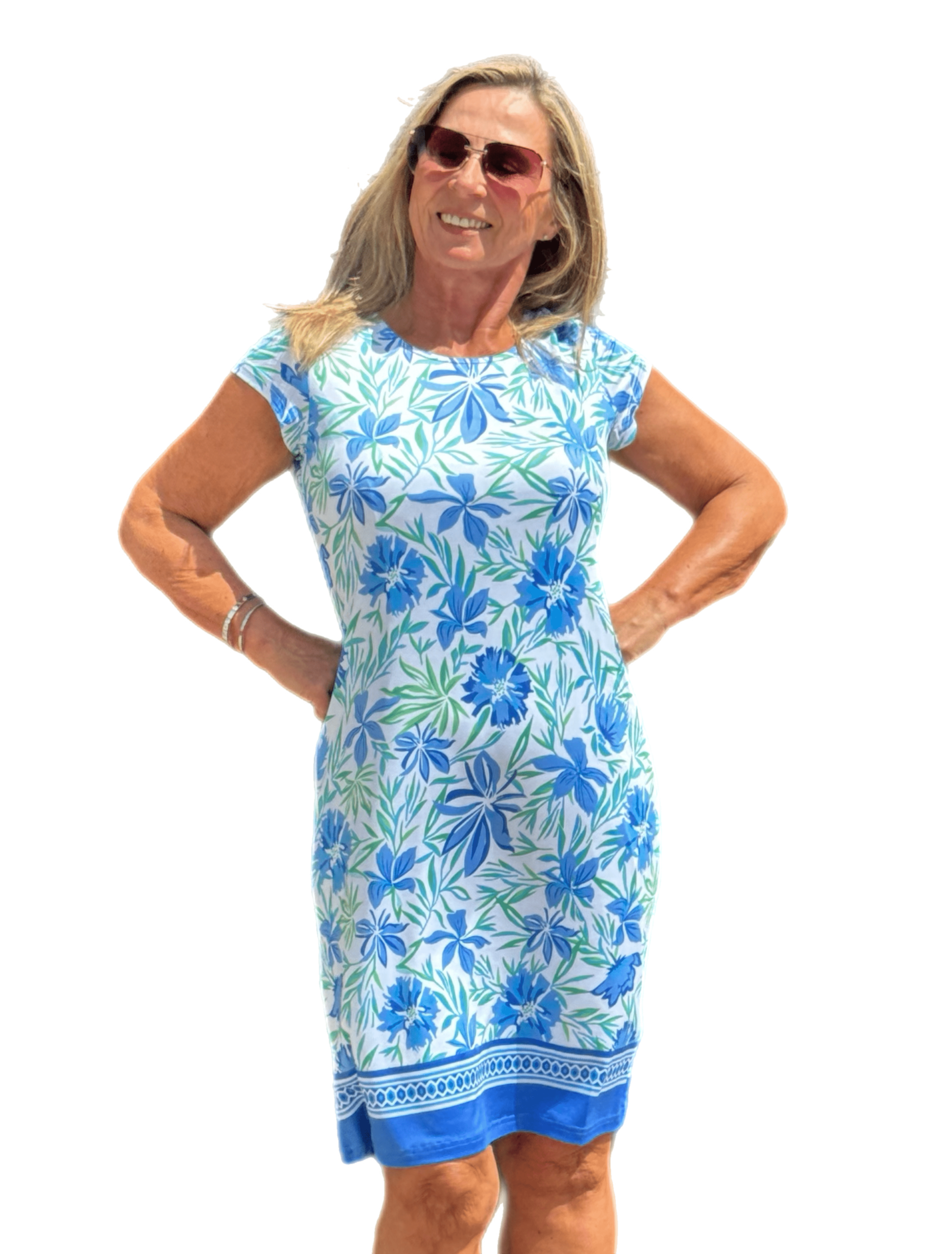 Cap-Sleeve Lined Dress with UPF50+ Cornflower