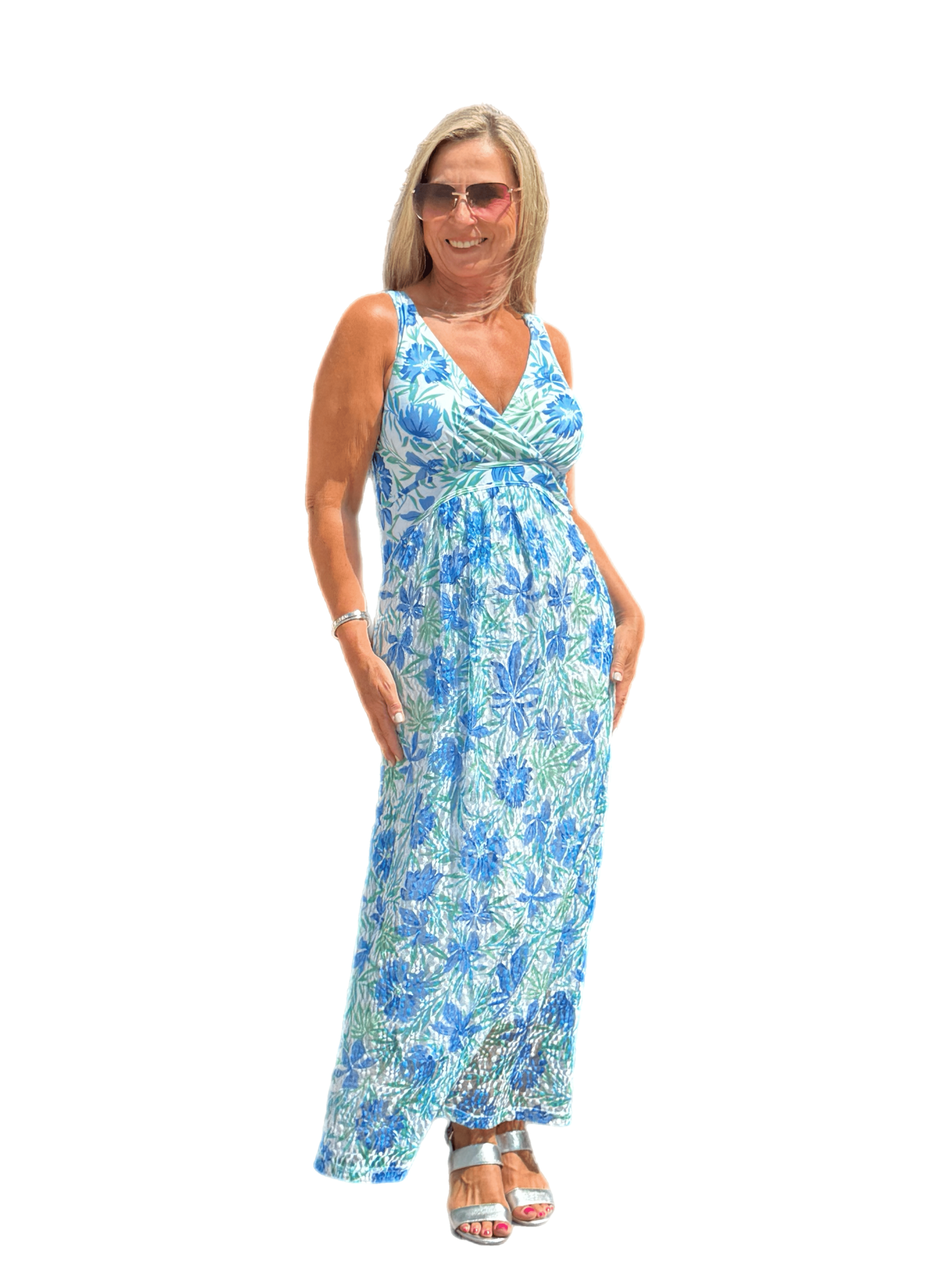Lined Maxi Strap Dress with Mesh Skirt Cornflower