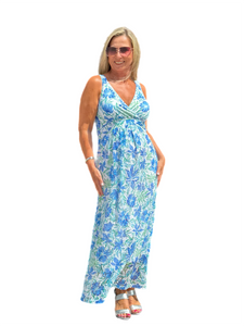 Lined Maxi Strap Dress with Mesh Skirt Cornflower