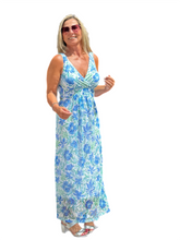 Load image into Gallery viewer, Lined Maxi Strap Dress with Mesh Skirt Cornflower
