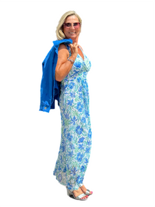 Lined Maxi Strap Dress with Mesh Skirt Cornflower