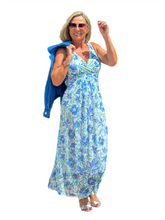Load image into Gallery viewer, Lined Maxi Strap Dress with Mesh Skirt Cornflower
