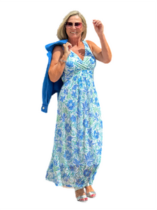 Lined Maxi Strap Dress with Mesh Skirt Cornflower