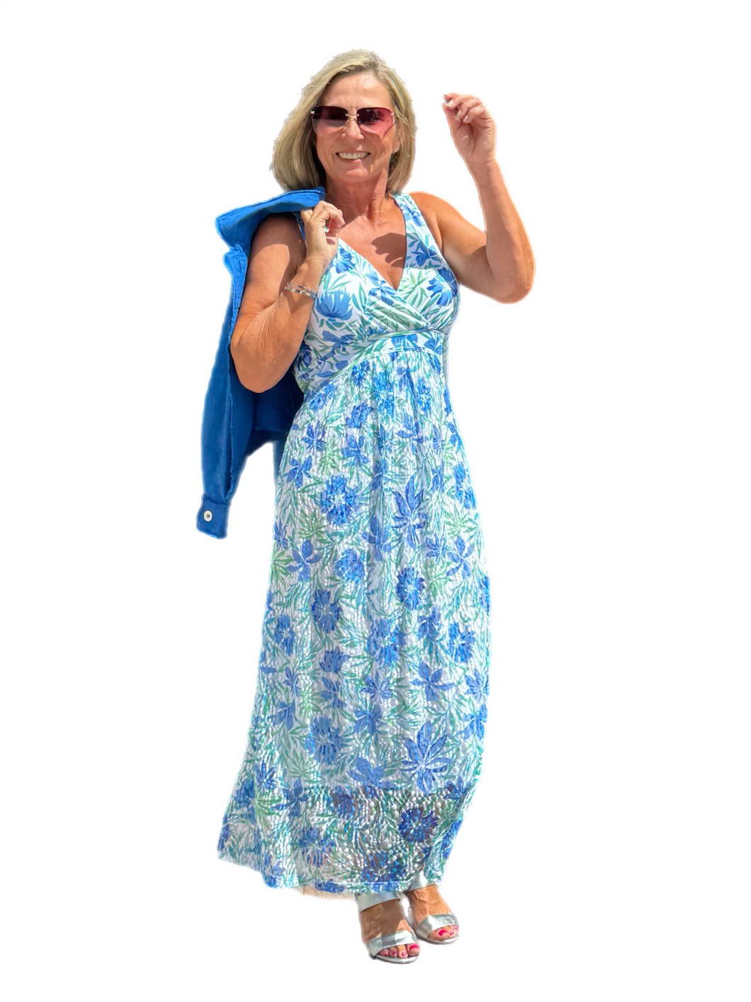 Lined Maxi Strap Dress with Mesh Skirt Cornflower