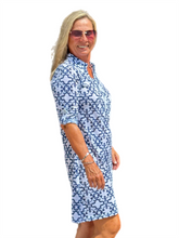 Load image into Gallery viewer, 3/4-Sleeve Polo-Collar Dress White/Navy
