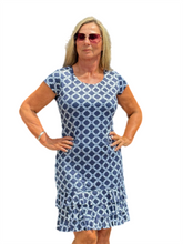 Load image into Gallery viewer, Lined Cap-Sleeve Ruffle Detail Dress with UPF50+ Navy
