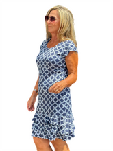 Load image into Gallery viewer, Lined Cap-Sleeve Ruffle Detail Dress with UPF50+ Navy
