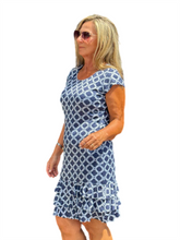 Load image into Gallery viewer, Lined Cap-Sleeve Ruffle Detail Dress with UPF50+ Navy
