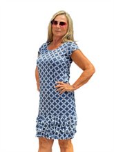 Load image into Gallery viewer, Lined Cap-Sleeve Ruffle Detail Dress with UPF50+ Navy
