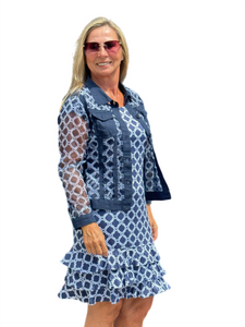 Lined Cap-Sleeve Ruffle Detail Dress with UPF50+ Navy