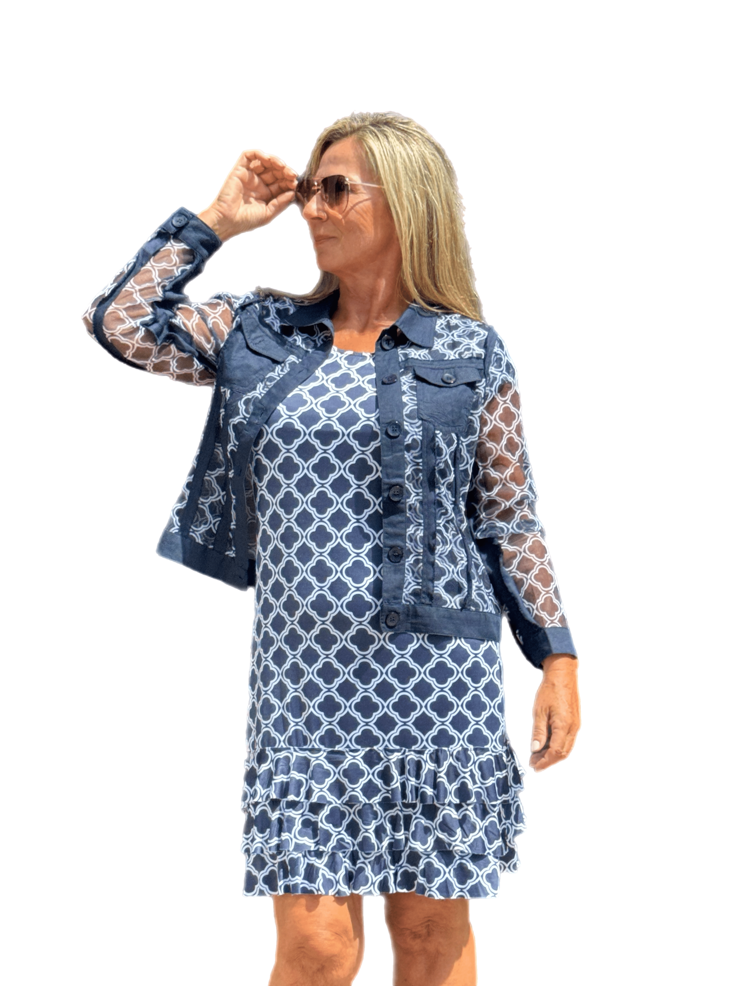 Mesh Button-front Jacket Navy