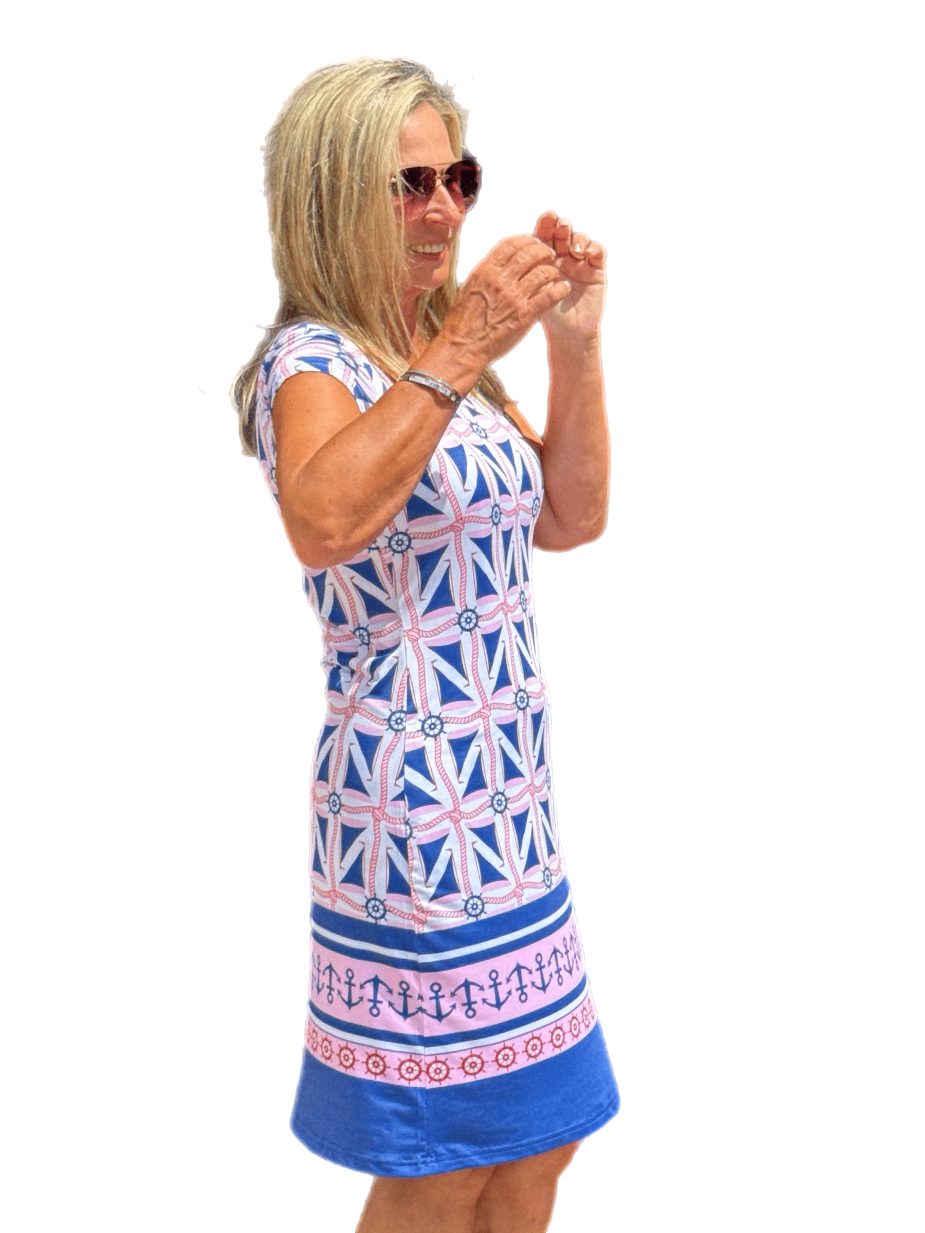 Cap-Sleeve Lined Dress with UPF50+ Nautical