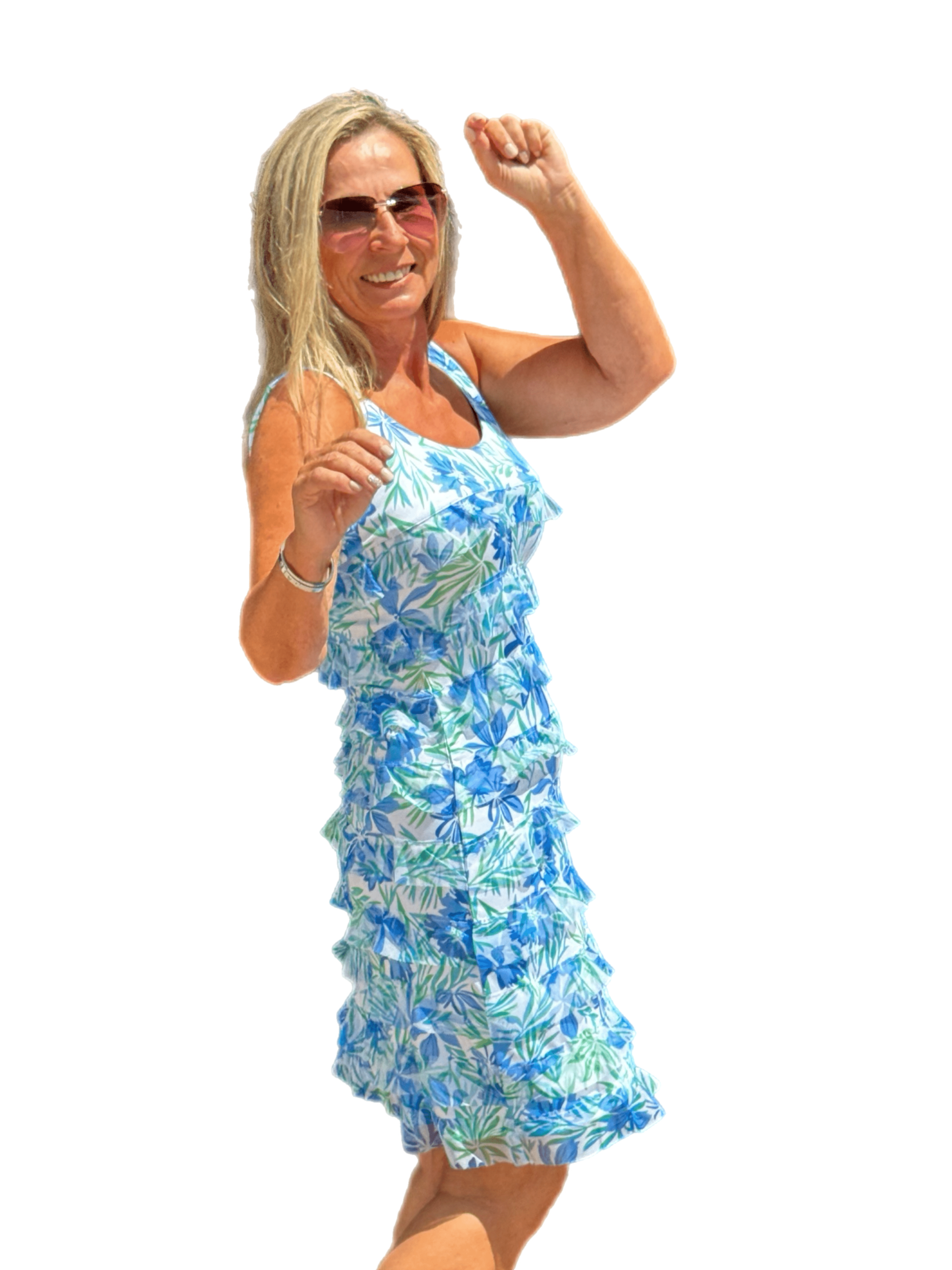 Mesh Ruffle Cha-Cha Dress with UPF50+ Cornflower