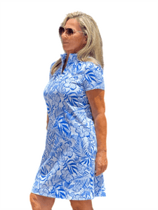 Polo-Collar Quarterzip Short-Sleeve Dress Summer Breeze Blue