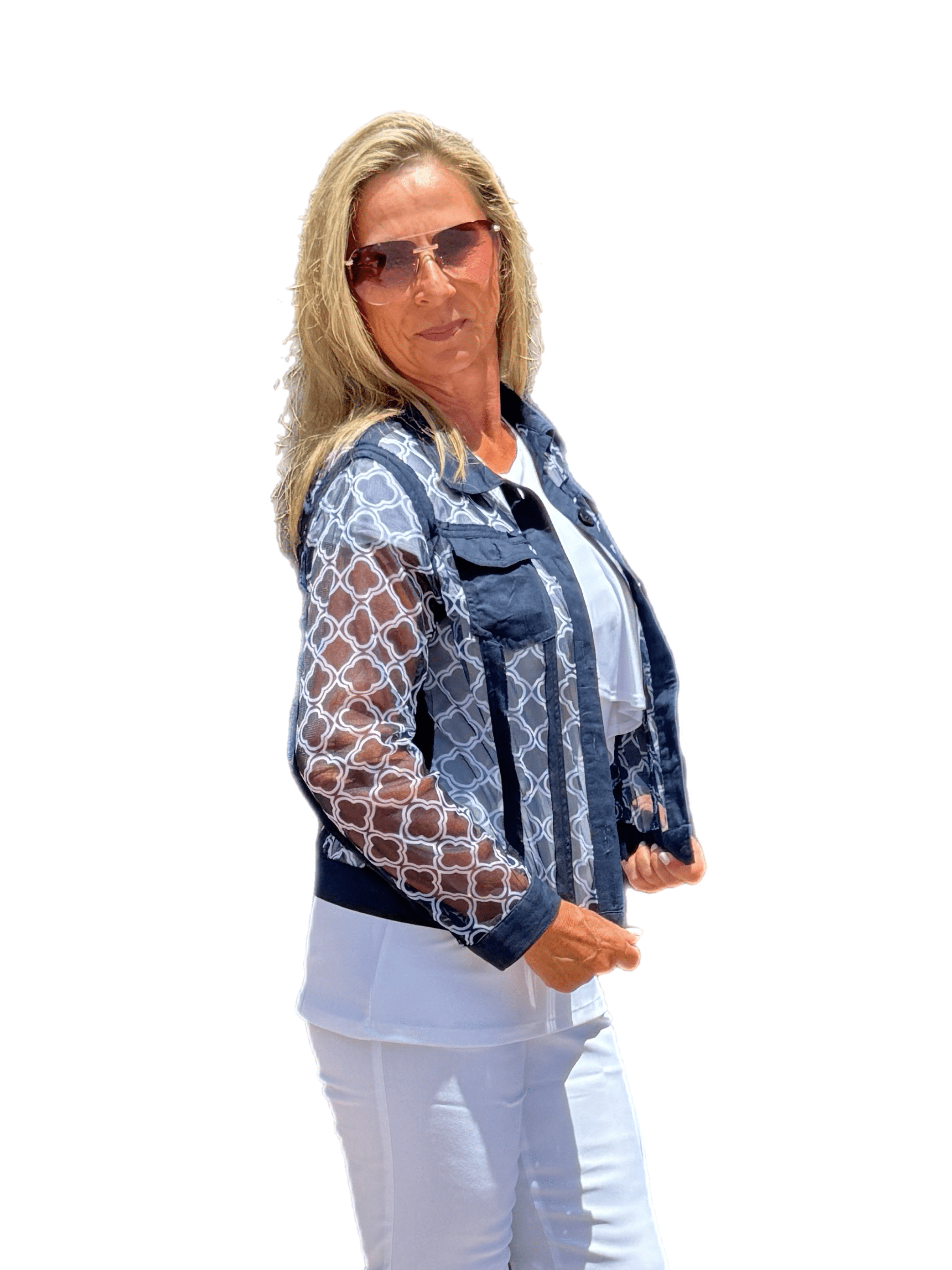 Mesh Button-front Jacket Navy