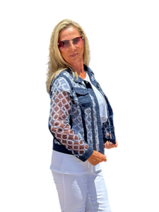 Mesh Button-front Jacket Navy