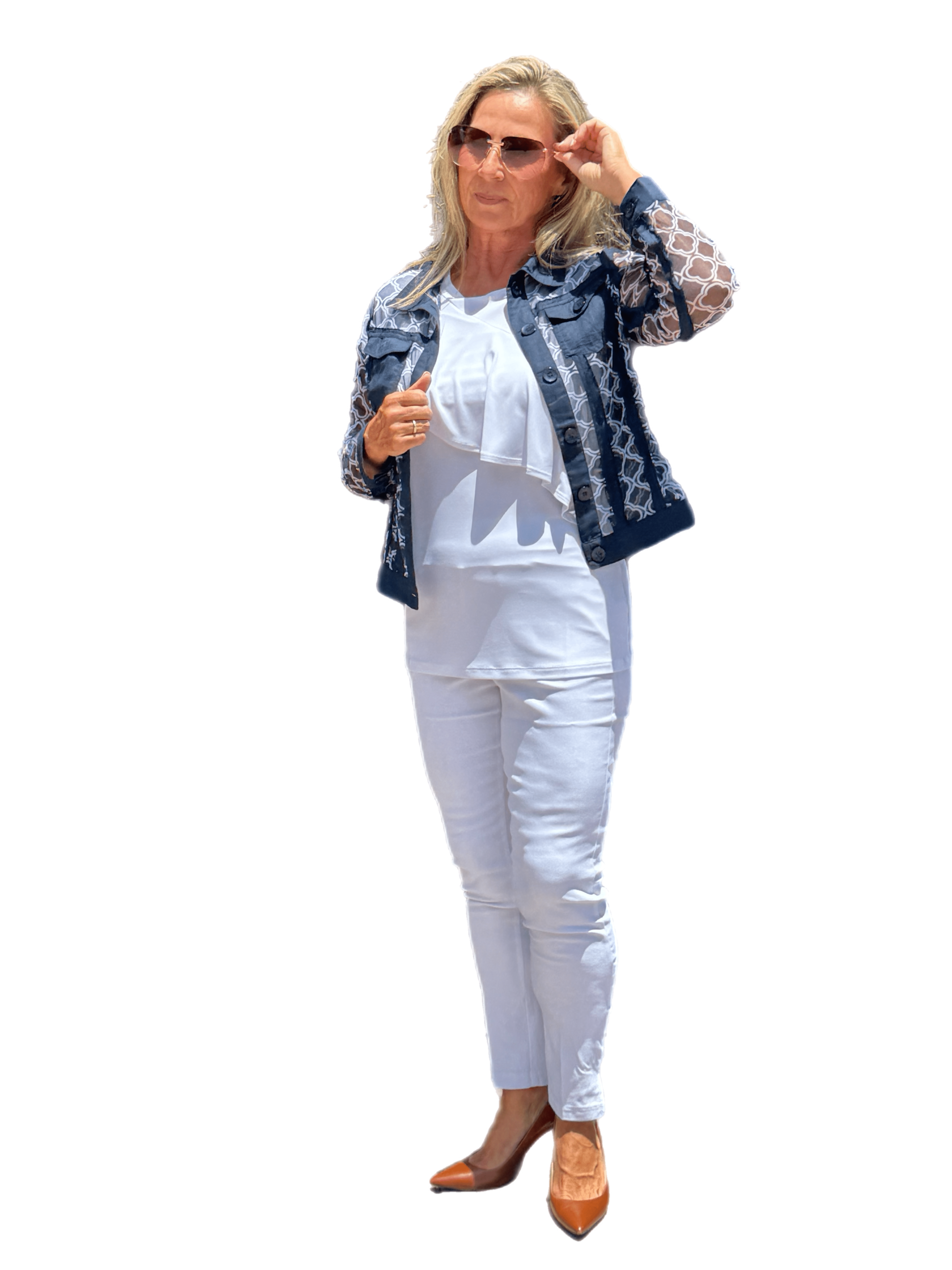 Mesh Button-front Jacket Navy