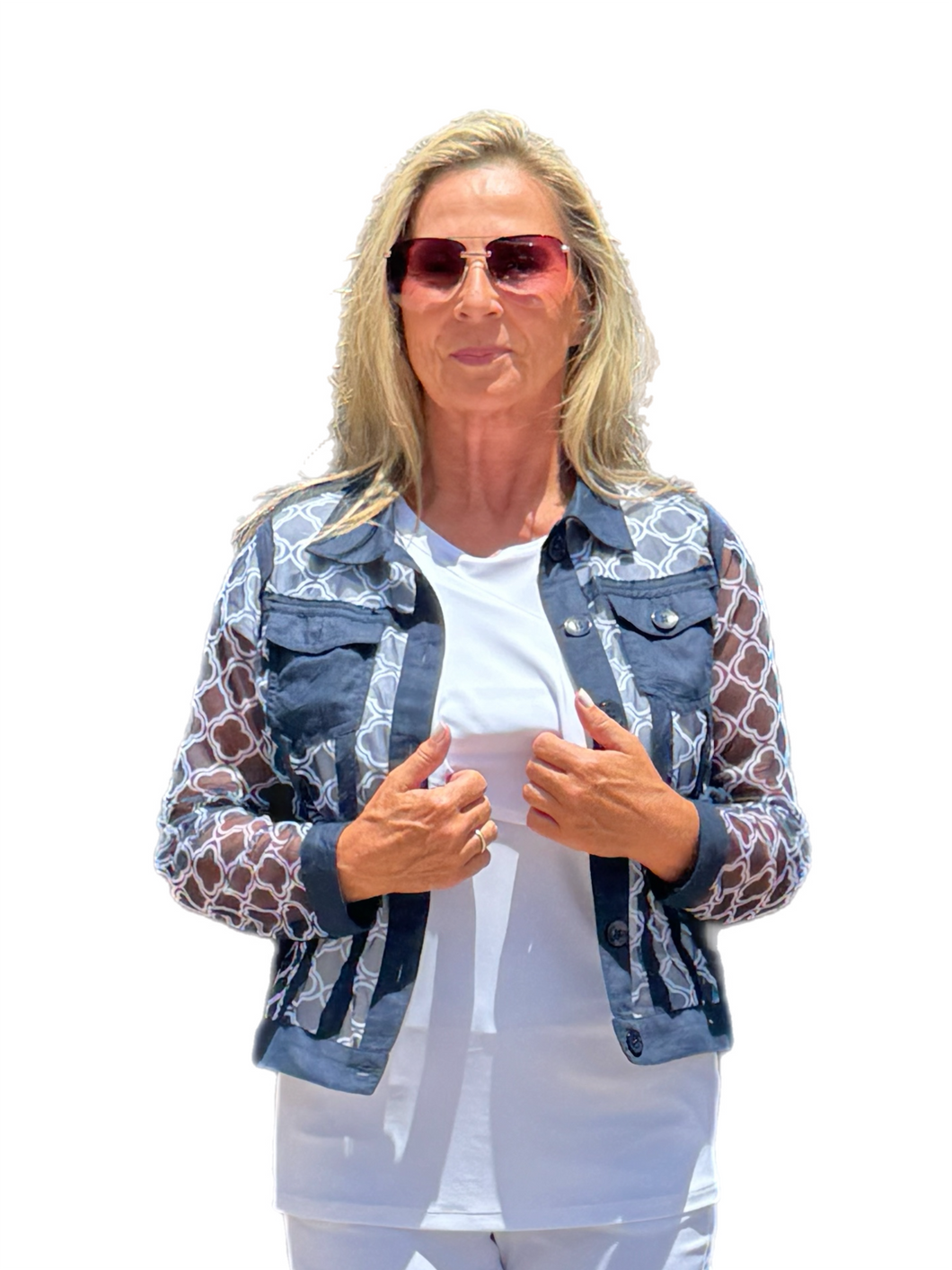 Mesh Button-front Jacket Navy