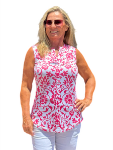 Sleeveless V-Neck Top Pink Ornaments