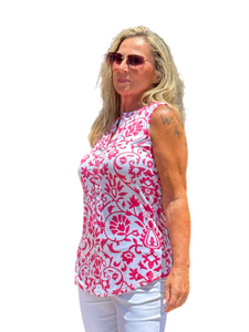 Sleeveless V-Neck Top Pink Ornaments