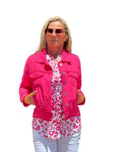 Long-Sleeve Linen Jacket Fuchsia