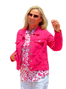Long-Sleeve Linen Jacket Fuchsia