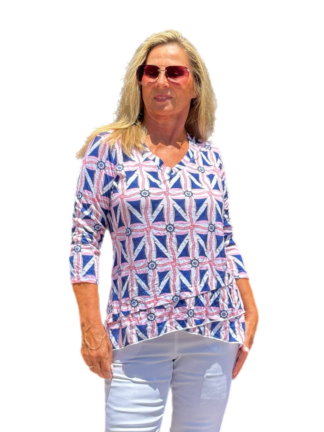 3/4-Sleeve High-Low Tunic Nautical