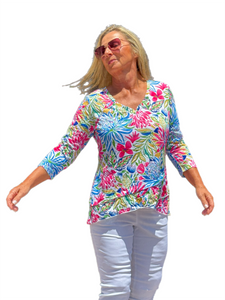 3/4-Sleeve High-Low Tunic Summer Garden