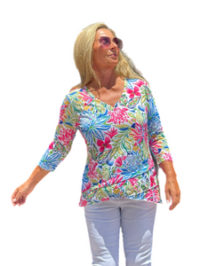 3/4-Sleeve High-Low Tunic Summer Garden