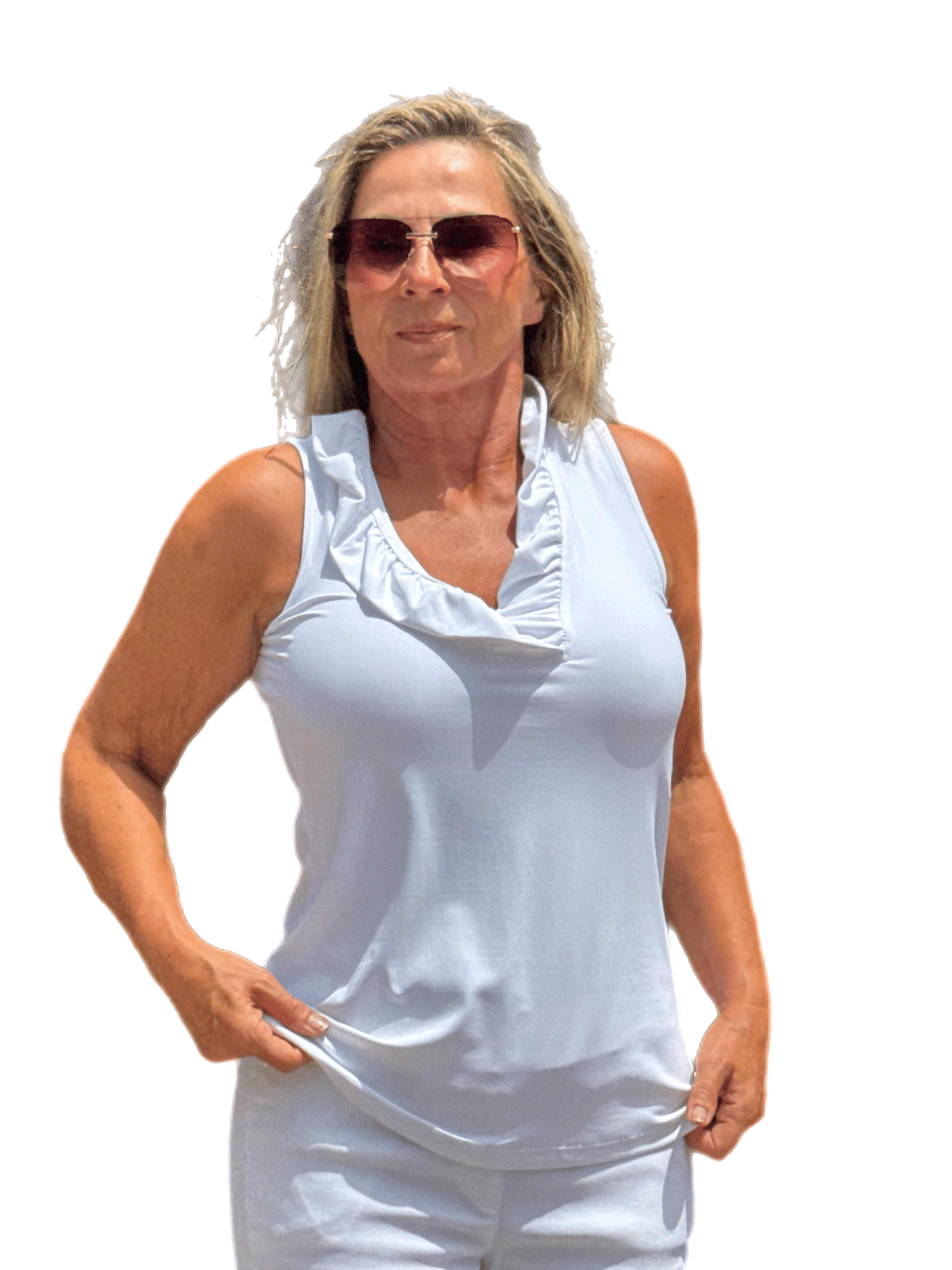 Ruffle-Neck Top with UPF50+ White