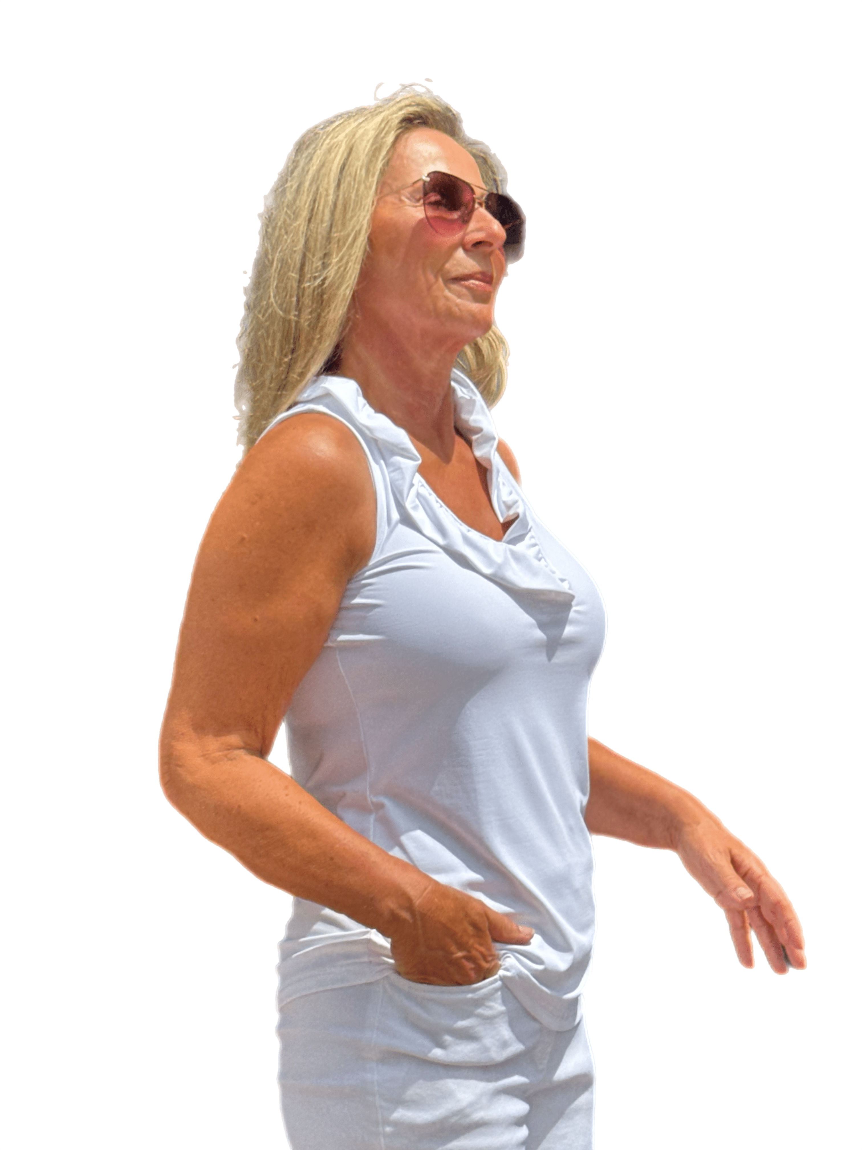 Ruffle-Neck Top with UPF50+ White
