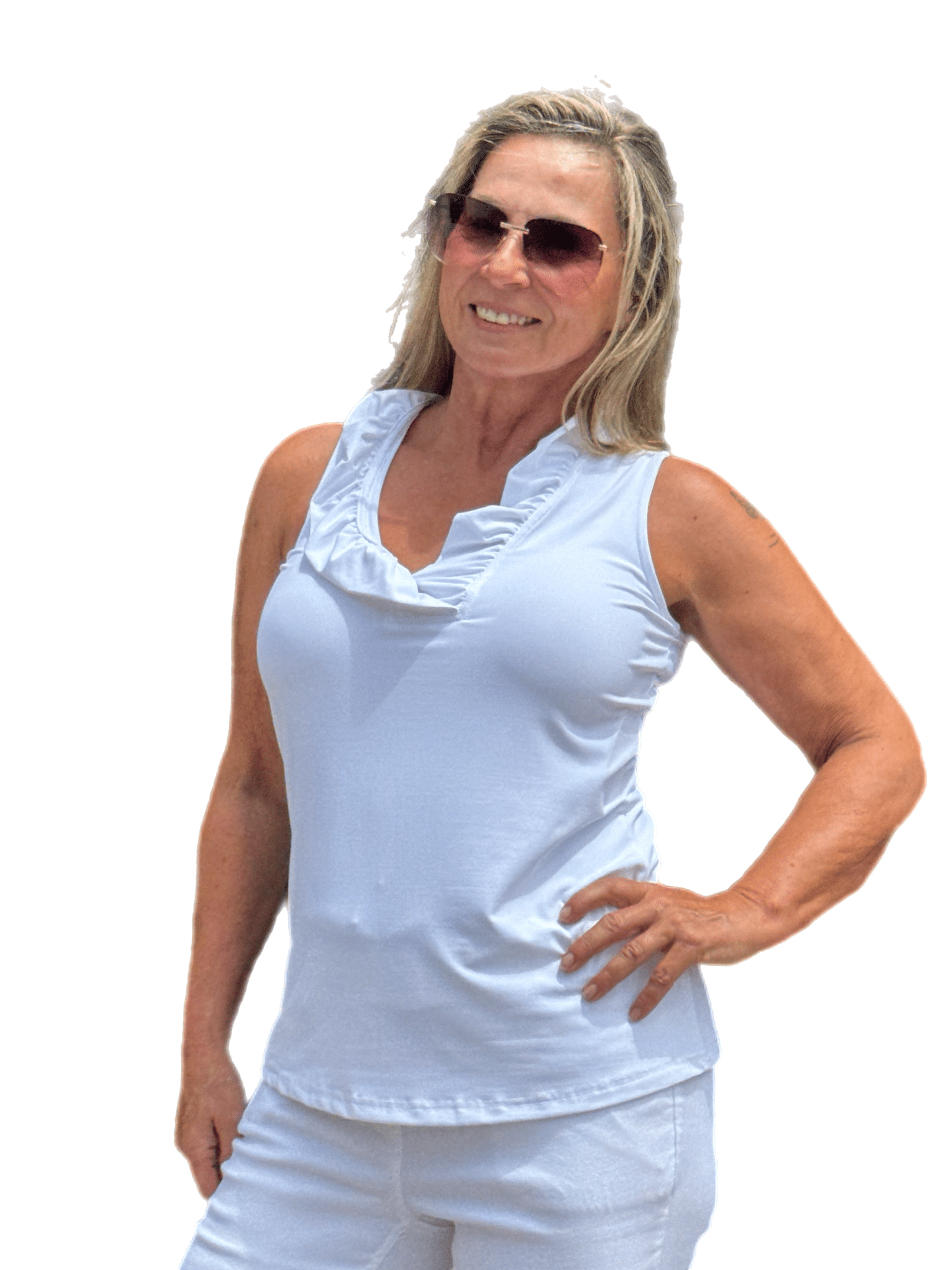 Ruffle-Neck Top with UPF50+ White