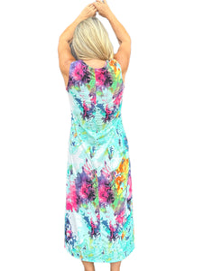 Sleeveless A-Line Maxi Dress Green Tie Dye