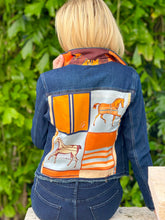 Load image into Gallery viewer, The Dark Denim Jacket / Light Blue with Orange Horse
