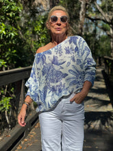 Load image into Gallery viewer, Long Sleeve Knit Sweater Blue Garden - MADE IN ITALY
