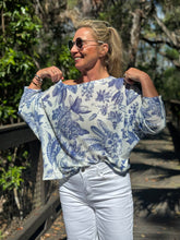 Load image into Gallery viewer, Long Sleeve Knit Sweater Blue Garden - MADE IN ITALY
