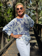 Load image into Gallery viewer, Long Sleeve Knit Sweater Blue Garden - MADE IN ITALY
