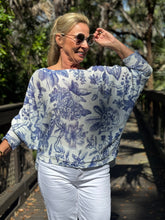 Load image into Gallery viewer, Long Sleeve Knit Sweater Blue Garden - MADE IN ITALY
