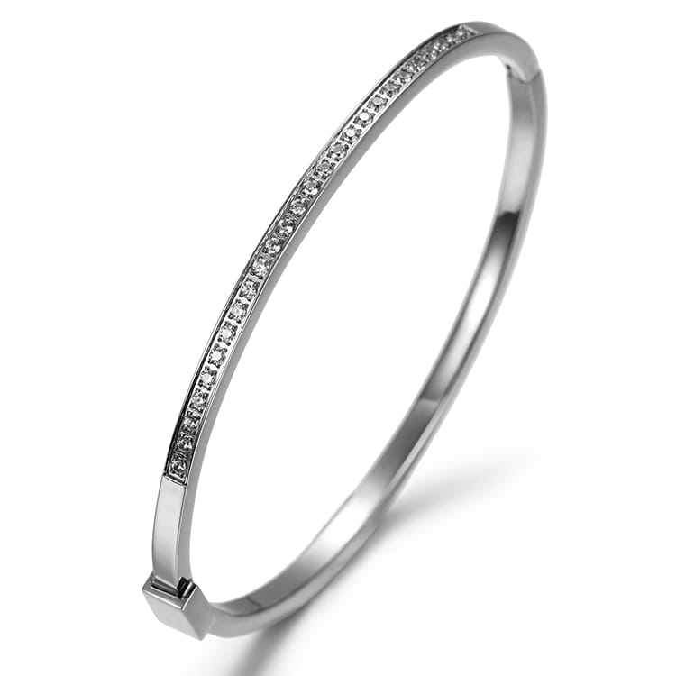 Pave Bangle White Gold Finish