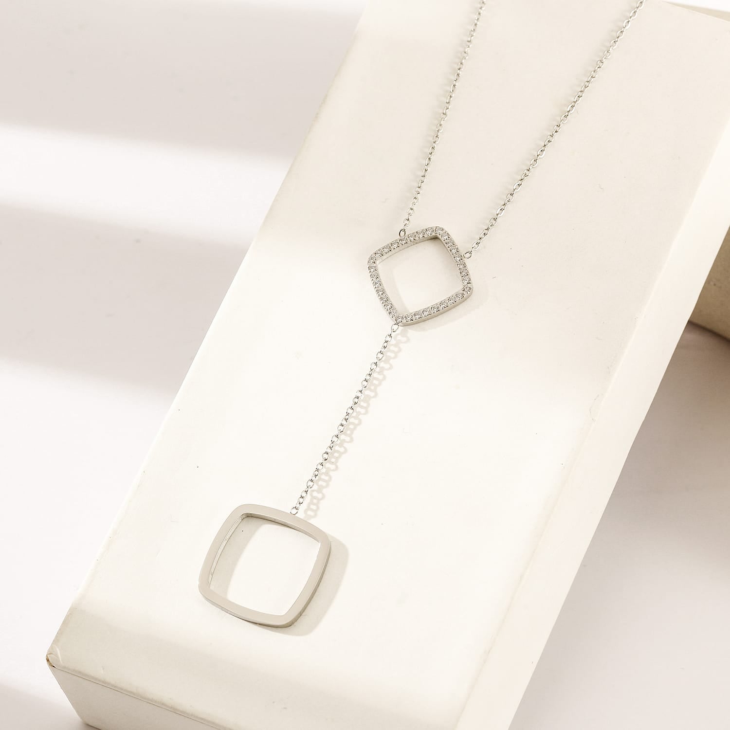 Geometric Necklace White Gold Finish - Back of the Bay Boutique
