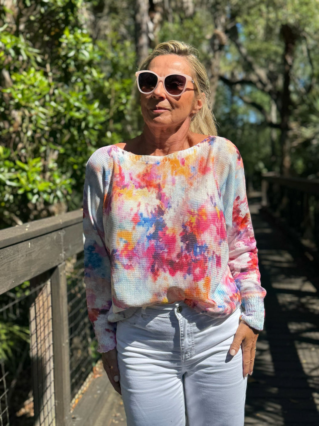 Long Sleeve Knit Sweater Watercolor Dreams - MADE IN ITALY