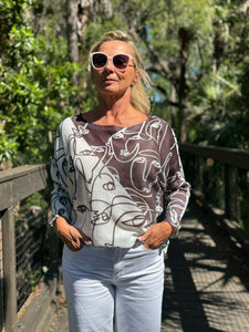 Long Sleeve Knit Sweater Abstract Faces - MADE IN ITALY