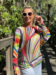 Long Sleeve Knit Sweater Asymmetrical Colorwave - MADE IN ITALY