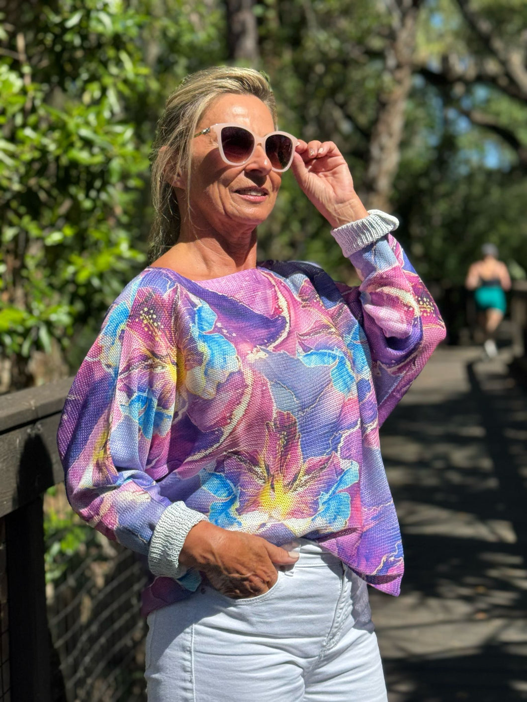 Long Sleeve Knit Sweater Aquarelle Garden - MADE IN ITALY