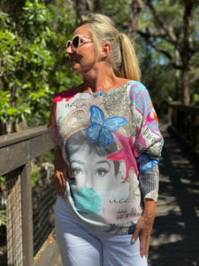 Long Sleeve Knit Sweater Butterfly and Bubbles - MADE IN ITALY
